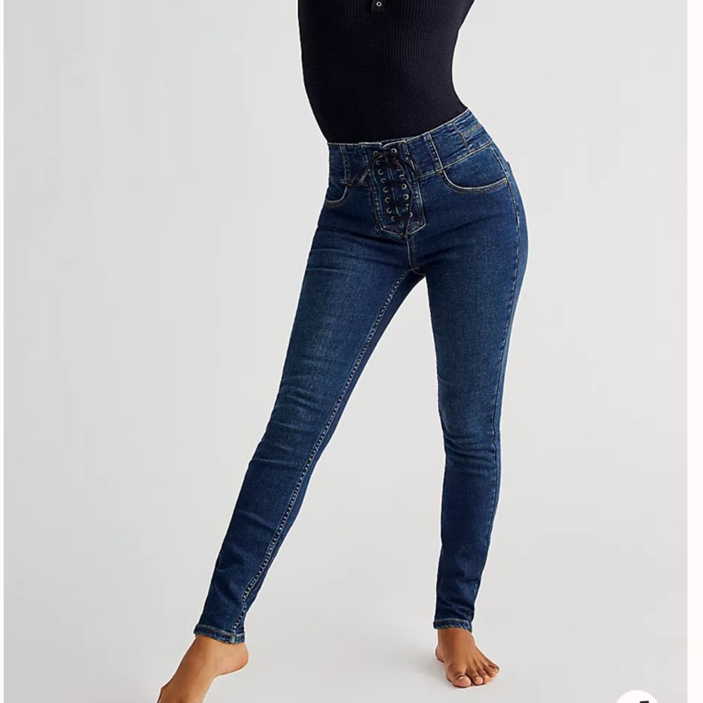 Free People Crvy High-Rise Lace-Up Skinny Jeans